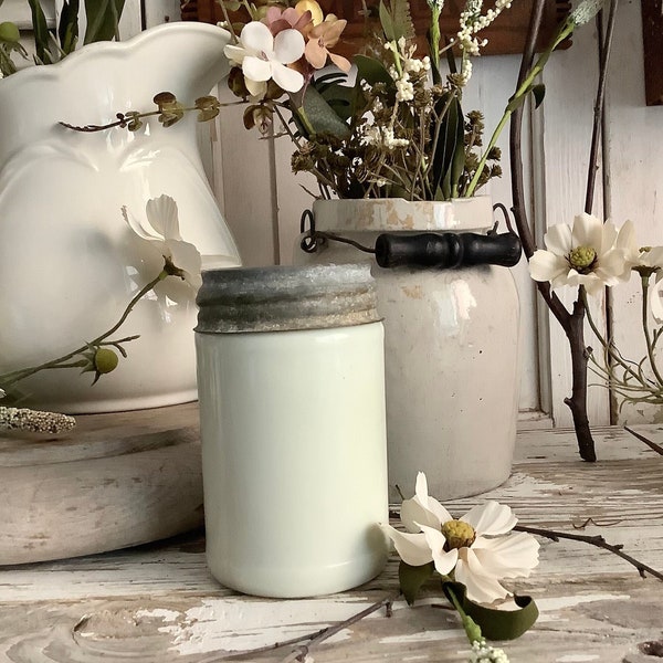 Antique Milk Glass Jar Canning Food Jar Vintage French American Farmhouse Country Farm Cottage Core Kitchen Home Decor