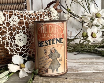 Antique The Dirt Cleanser Bestene Soap Can Country Farmhouse Vintage Kitchen Bathroom Laundry Room Decor Advertising General Store Display