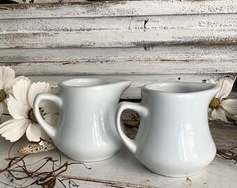 2 Vintage Creamers Pitchers Restaurant Ware Reco China Ironstone Creamer French Farmhouse Country Shabby Kitchen Home Decor Display