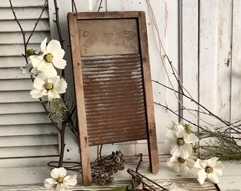 Antique Wood Washboard ZIP Badger Woodenware 15" Vintage Laundry Room Decor French Country Cottage Farmhouse Rustic Bathroom Wall Art