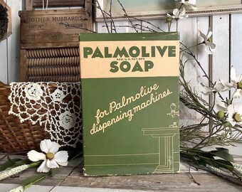 Vintage Green Palmolive Soap for Dispensers Box "FULL" 1930s Advertising Laundry Room Decor Country Farmhouse Vintage Kitchen Display