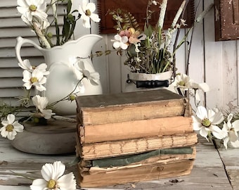 Stack of 5 Books Bundle Unbound Distressed Tattered Worn Aged Rustic Country Shabby Cottage Farmhouse Home Display Mantel Coffee Table Decor