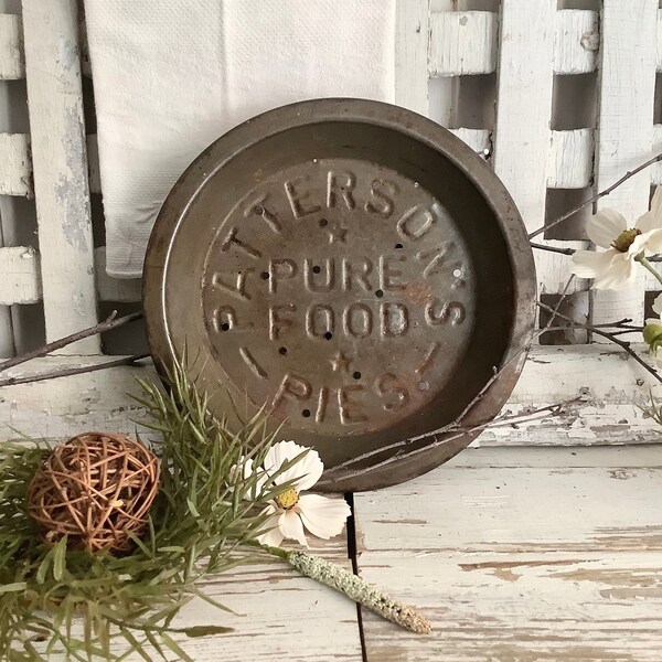 Antique Pattersons Pure Food Pies Tin Dish Metal Plate Kitchen Cooking Baking Pan French Country Farmhouse Chic Home Wall Decor Advertising