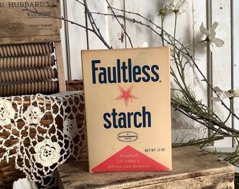 Vintage 1969 Faultless Starch Box Advertising Laundry Room Housekeeping Country Farmhouse Cottage Core Home Decor Display 1960s Drugstore