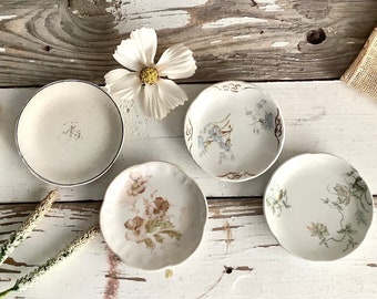 Antique Transferware Ironstone Floral Butter Pats Plates French Country Farmhouse Cottage Style Kitchen Dining Room Home Decor