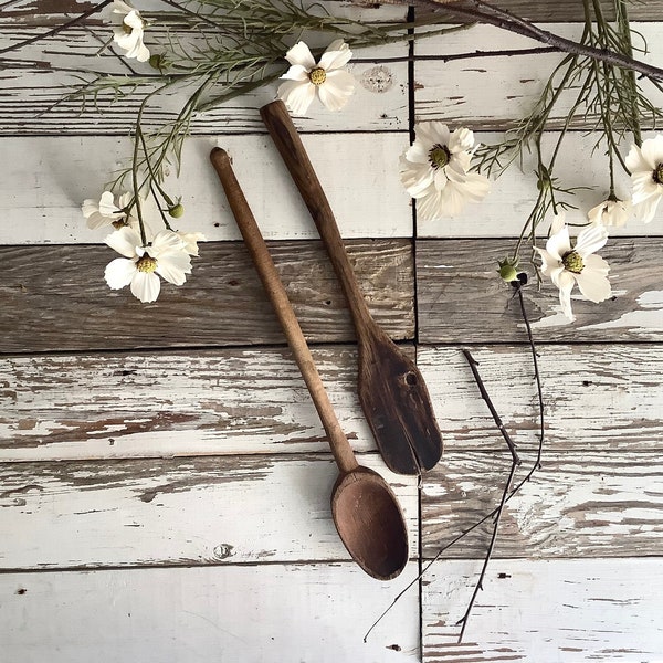 Antique Primitive Wood Spoon Spatula Utensil Kitchenalia Cooking Modern French Country American Farmhouse Farm Cottage Kitchen Home AAFA