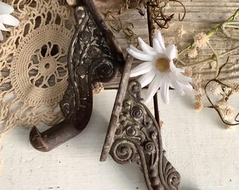 2 Antique Cast Iron Coat Hooks Restoration House Hardware Salvage