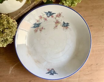 Antique Bluebird Serving Bowl Albright China Vintage Farmhouse Kitchen Decor Dining Dishes Shabby French Country Cottage Chic Decor