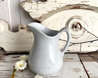 Antique White English Ironstone Creamer Pitcher Farm Table French Farmhouse Country Kitchen Home Decor