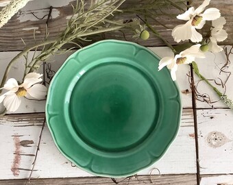 Vintage Green Bread Plate 7-1/4" Mt Clemens Pottery Petalware 1930s Shabby French Country Farmhouse Cottage Core Kitchen Garden Home Decor