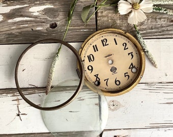 Vintage Clock Face Case w/Glass Bluegrass Belknap Hardware Louisville KY French Country Rustic Cottage Farmhouse Chic Wall Art Home Decor