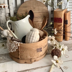 Antique 12" Bentwood Cheese Box "Superior Cheese" Riser Display French Country Farm Table Farmhouse Farm Cottage Country Container Basket