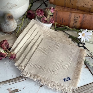 Vintage Fringed Linen Napkins Set of 6  13&quot;x13&quot; Czechoslovakia Tags French Country Farmhouse Shabby Cottage Core Home Table Setting Decor