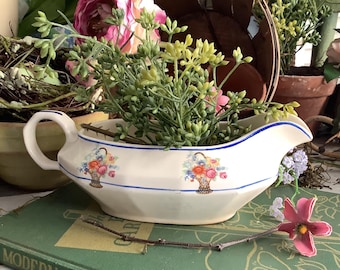 Vintage Flower Basket Gravy Boat Edwin Knowles China Stained Farmhouse Cottage Kitchen Decor
