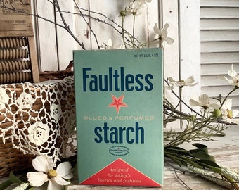 Vintage 1964 Faultless Starch Box Advertising Laundry Room Housekeeping Country Farmhouse Cottage Core Home Decor Display 1960s Drugstore