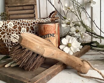 Vintage Wood Handle Scrub Brush Housekeeping French Country Old Farmhouse Primitive Kitchen Laundry Room Bathroom Home Decor Display