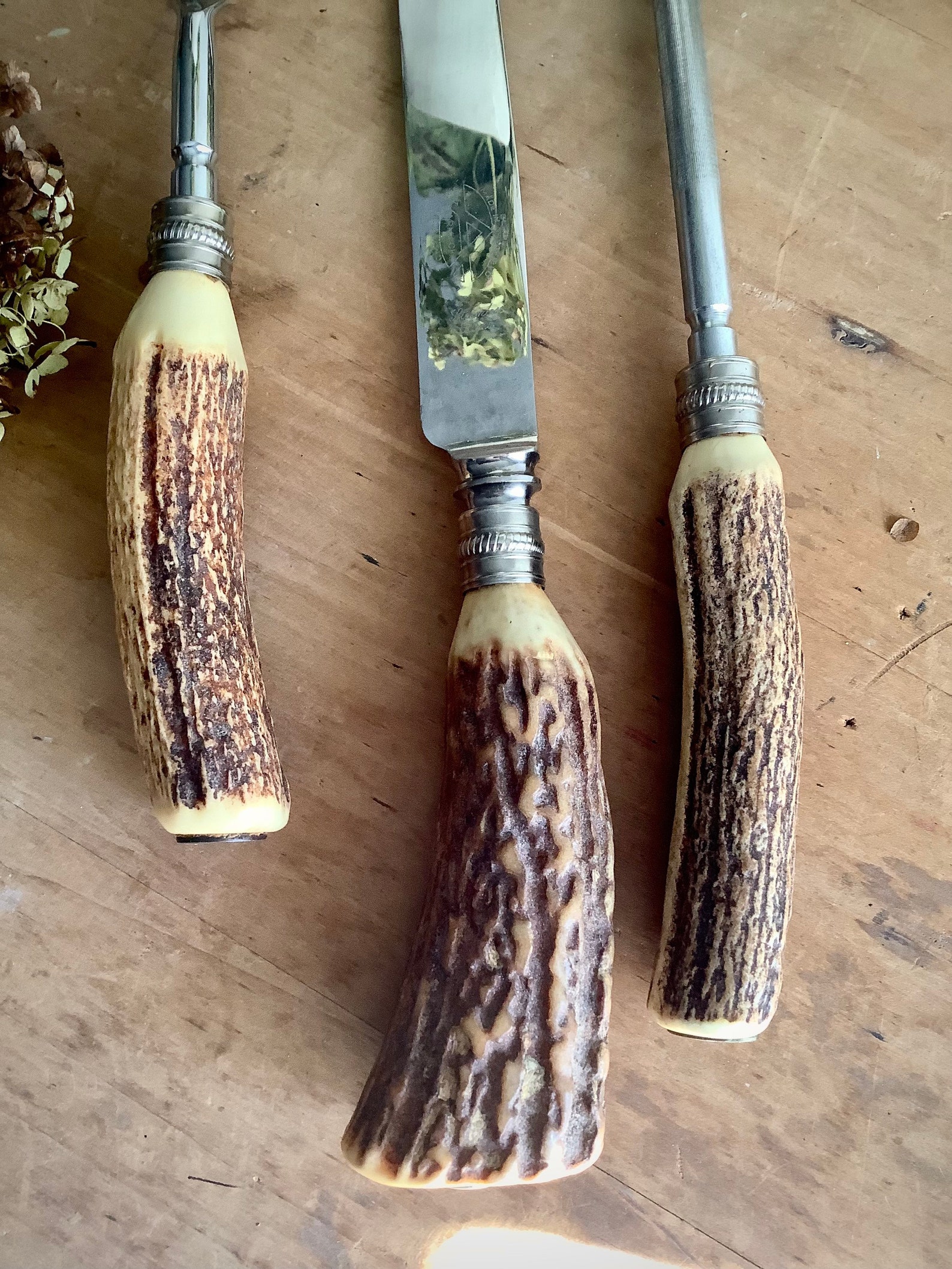 Vintage 3 Pc Stag Handle Carving Set Cutlery Sheffield England Etsy