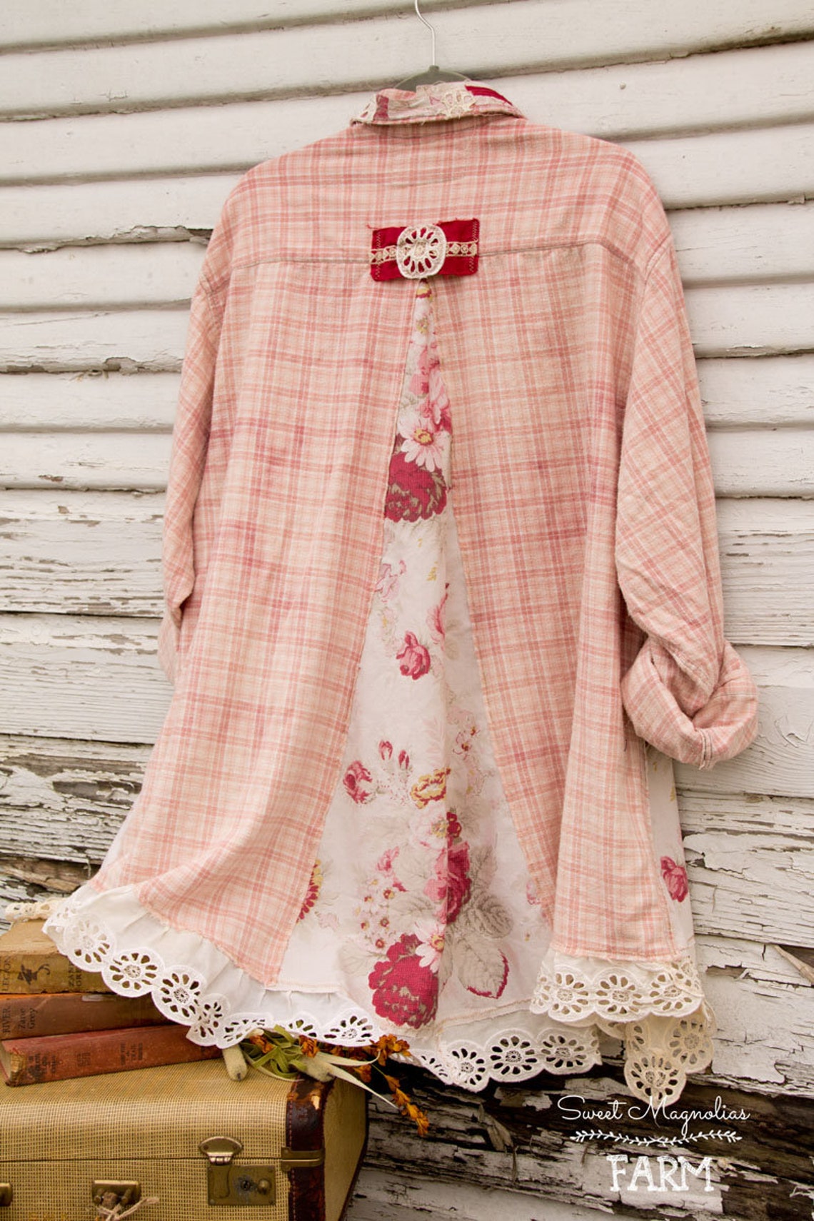 Pink Plaid Flannel Shirt Tunic Jacket Boho Clothing Etsy