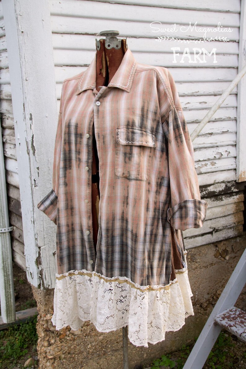 Flannel Shirt Tunic Boho Clothing Upcycled Womens A Etsy