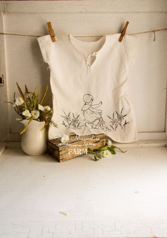 Vintage Sailor Print Baby Girls Dress 1930s Handma