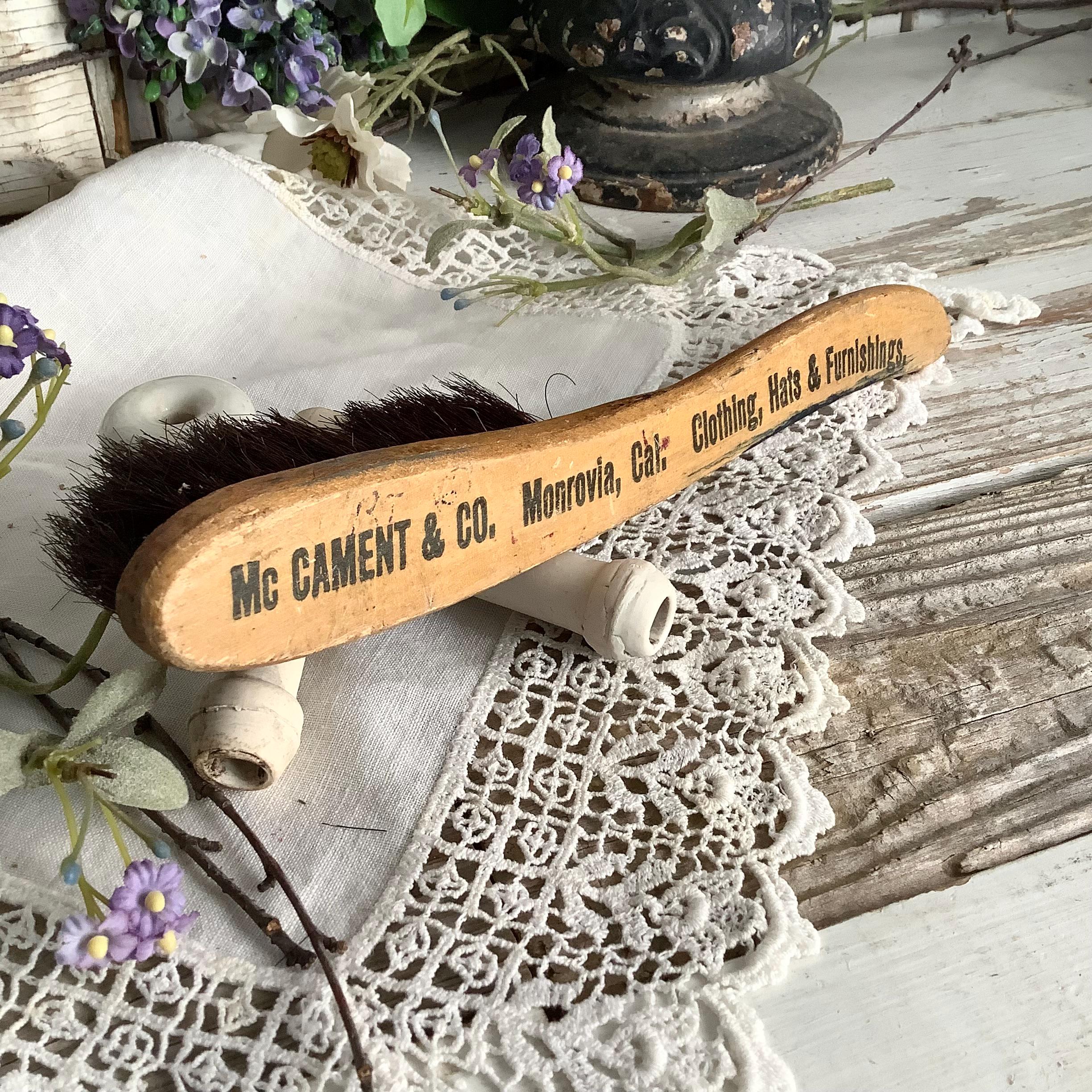 Vintage Advertising Clothing Hat Brush Whisk Broom McCament & Co Monrovia Cal. Rustic French Country Farmhouse Cottage Primitive Home Decor