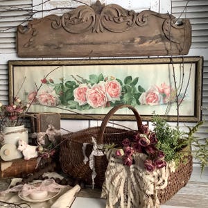 Antique 1903 Paul De Longpre Yard Long La France Roses 12x39" French Country English Farmhouse Cottage Shabby Chic Victorian Era Wall Art