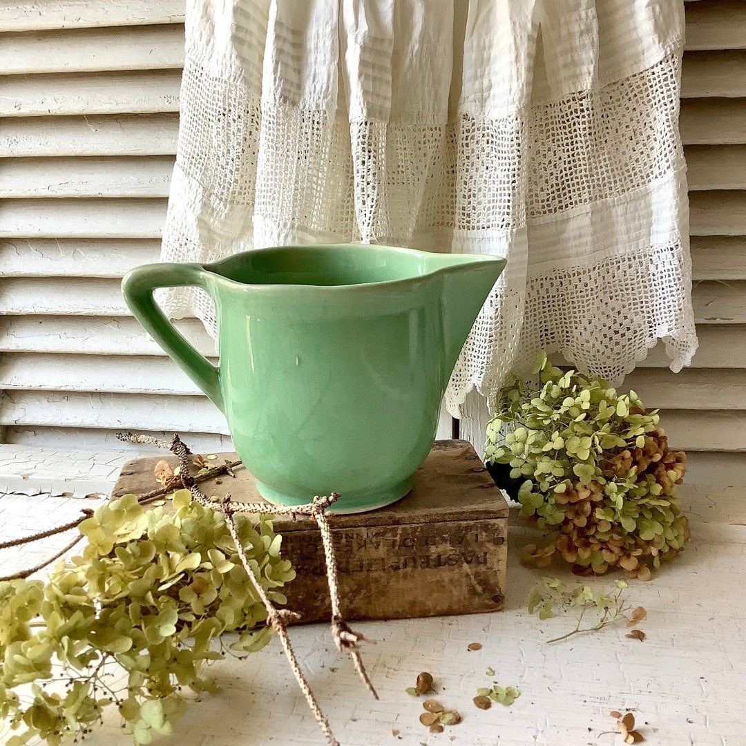 Vintage Green Pottery Pitcher USA Kitchen Shabby French Etsy