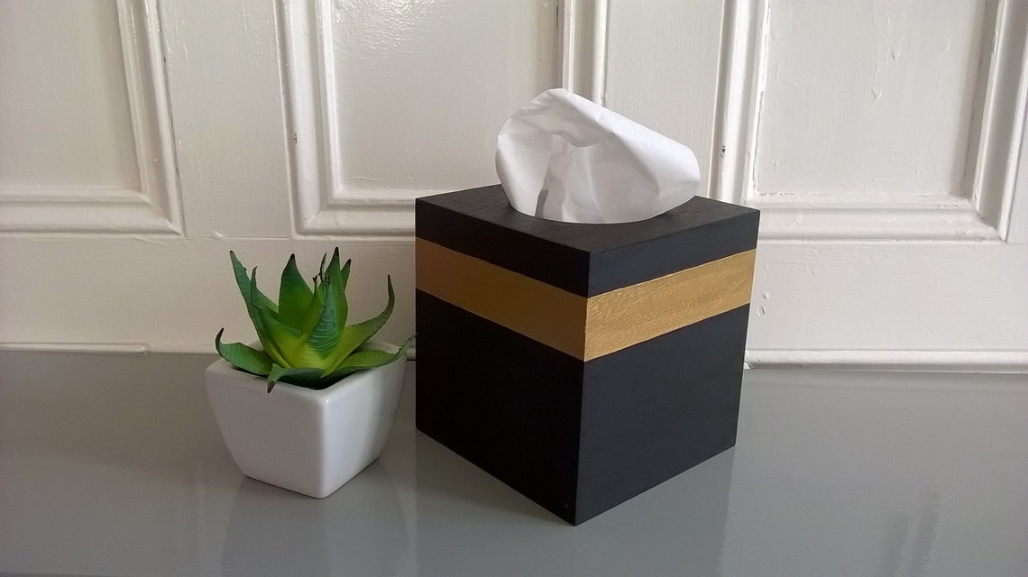 Black & gold wooden tissue box cover Etsy