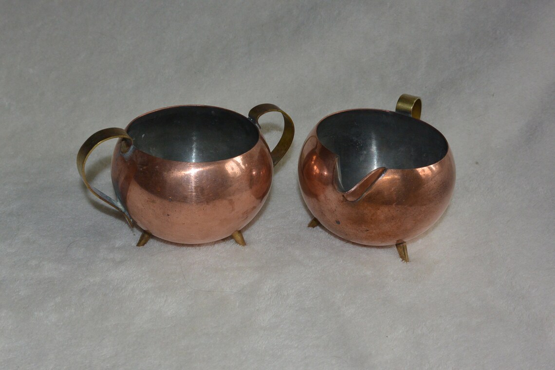 Antique Copper Cream And Sugar Set/ Creamer Set/ Sugar Bowl/ Etsy
