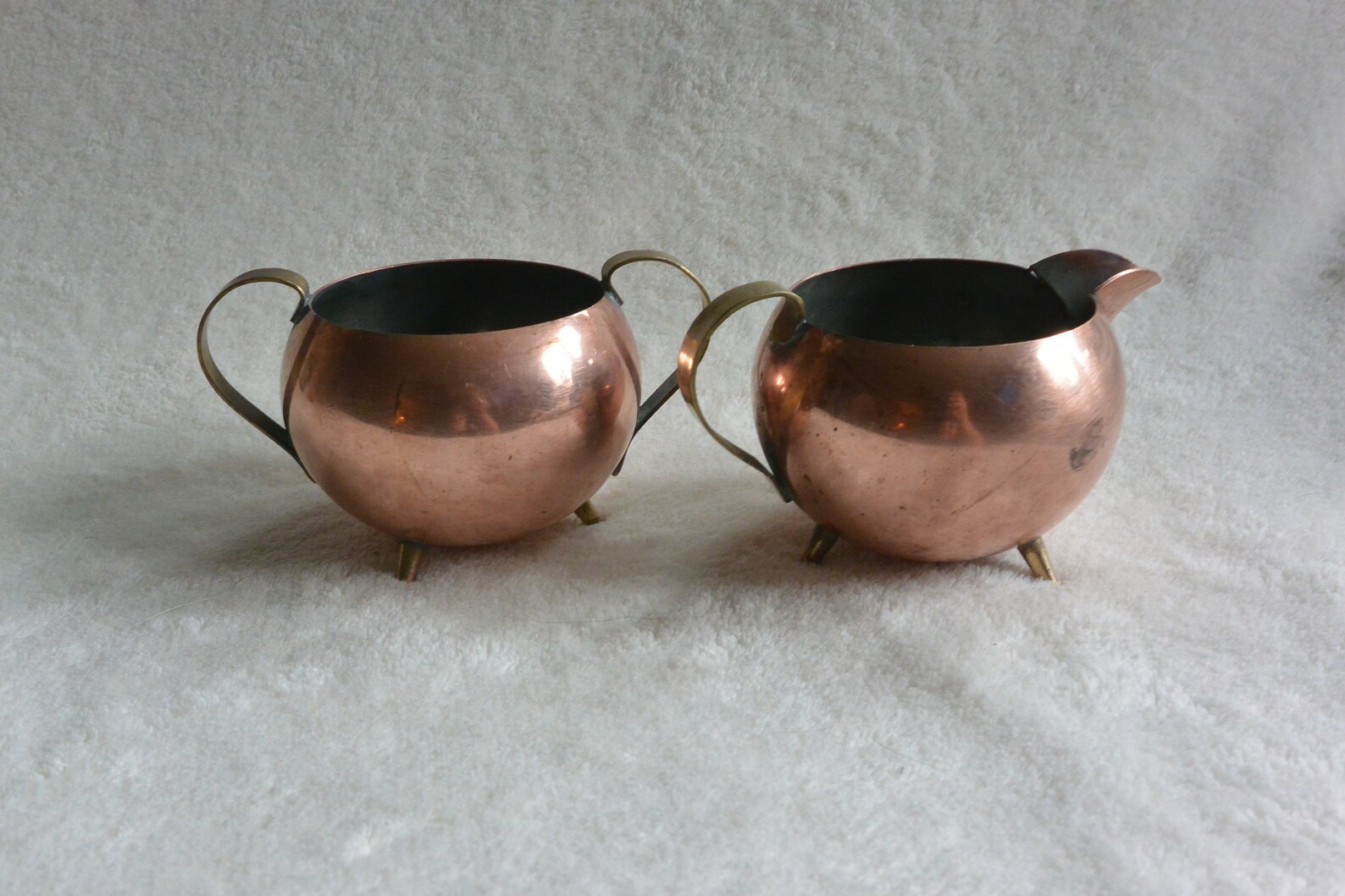 Antique Copper Cream and Sugar Set/ Creamer Set/ Sugar Bowl/ Etsy