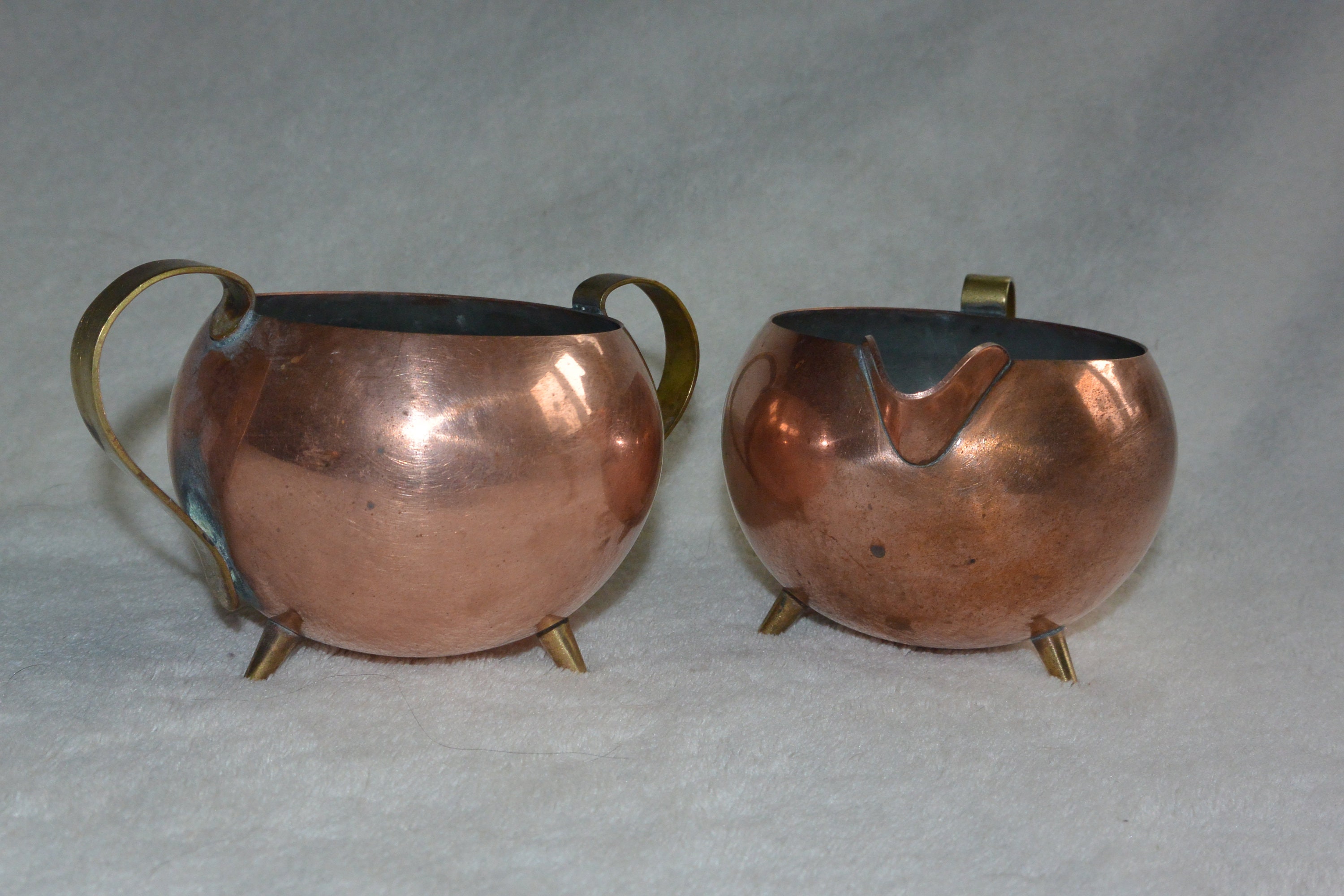 Antique Copper Cream And Sugar Set/ Creamer Set/ Sugar Bowl/ Etsy