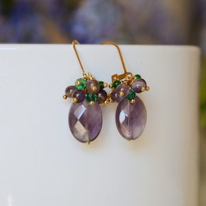 Pendientes de amatista con ágata verde y cristales