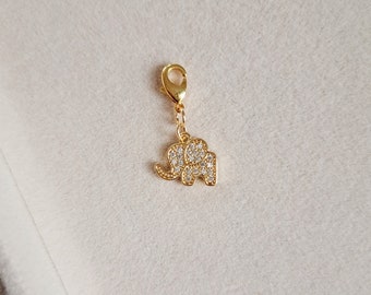 Elefanten-Charm 24K vergoldet mit kleinen Zirkonias – für Paperclip-Ketten und Armbänder| wechselbarer Anhänger