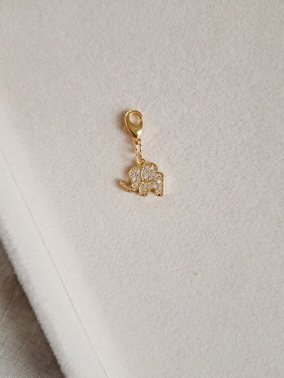 Elefanten-Charm 24K vergoldet mit kleinen Zirkonias – für Paperclip-Ketten und Armbänder| wechselbarer Anhänger