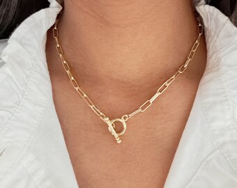 Paperclip link necklace with toggle clasp, 14k gold filled for charms
