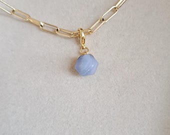 Blue agate changeable charm - for paperclip necklace or bracelet