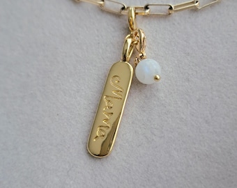 Necklace and Charms Set | 14k Gold Filled Paperclip Chain |Mama Charm + Stone Charm | Amethyst, Aquamarine, Moonstone, Pearl