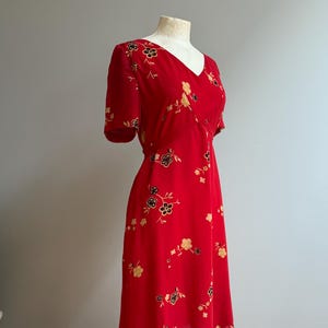 Vintage 1990s Red Silk Dress – Empire Waist Tie-Back Dress by Luciana Zuffi, 90s Evening Cocktail Dress, Italian silk dress.