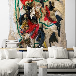 Arte de graffiti abstracto, escultura contemporánea de gran tamaño, arte textil, arte de crochet.