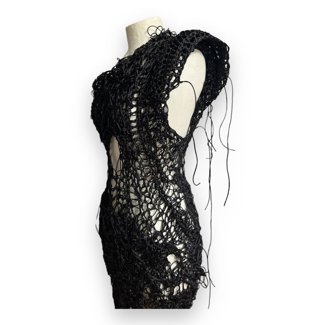 Crochet Black Satin Dress, Custom Crochet Dress, Avant Garde Style ...