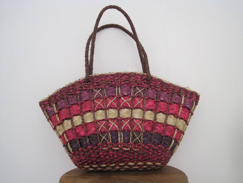 STRAW TOTE BAG Handwoven Top Handle Bag with Zipper Closure