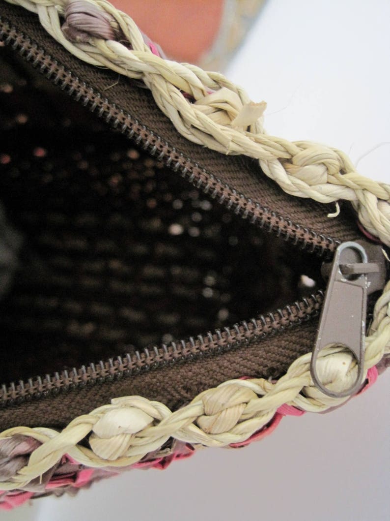 STRAW TOTE BAG Handwoven Top Handle Bag with Zipper Closure