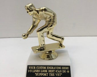 Bocce Lawn Bowling Award Trophy 7" Male or Female Free Custom Engraving *Support the Vet*