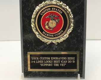 United States Marine Corps Veteran Award Plaque 6" Free Custom Engraving