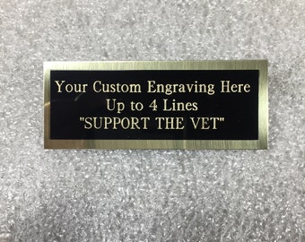 Custom Engraved Veteran Flag Case Burial Urn Art Picture Frame Name Plate Custom Engraved Blackbrass w/Gold Trim 1.25&quot; x 3.25&quot; Support Vet
