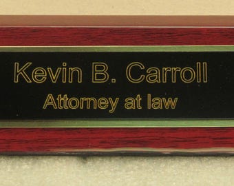 Desk Nameplate Rosewood Piano Finish Free Engraving Ships 2 Day Priority Mail Office Gift