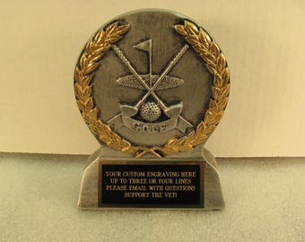 Golf Award Nearest Closest the Pin 5" Silver Gold Trim Free Custom Engraving "Support the Vet"