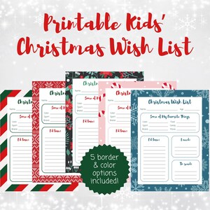 PRINTABLE Kinder Weihnachtswunschliste, Weihnachtsgeschenkliste, Kinder Weihnachtswunschliste, süße Weihnachtsliste für Kinder, Sofort Download, PDF