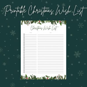 DRUCKBARE Weihnachtswunschliste, Weihnachtsgeschenkliste, Weihnachtswunschliste, Einfache Weihnachtsliste, sofortiger Download, PDF