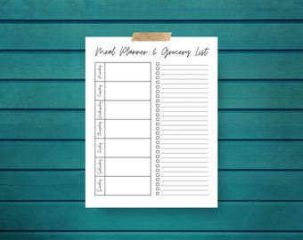 Afdrukbare en bewerkbare maaltijdplanner en boodschappenlijst, overzichtelijke boodschappenlijst, boodschappenlijst, wekelijkse maaltijdplanner, Canva-sjabloon, pdf
